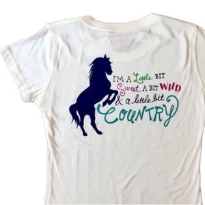 Women’s Farm Girl "Little Bit Country" Ivory Short Sleeve Horse Tee XL